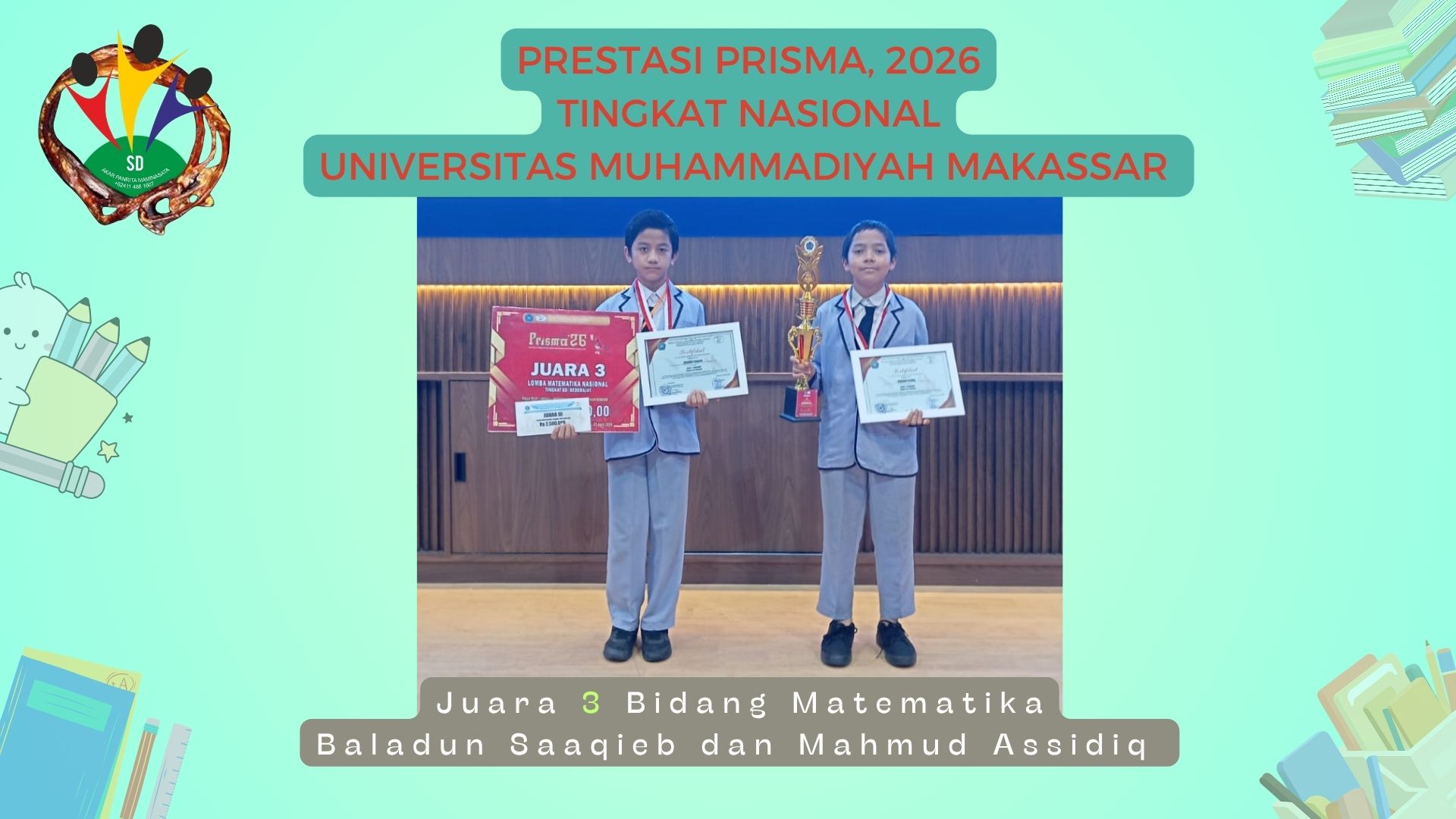 Juara 3 pada ajang lomba Proyeksi Kreativitas Ilmiah Mahasiswa Matematika (PRISMA) 2026, Universitas Muhammadiyah Makassar.